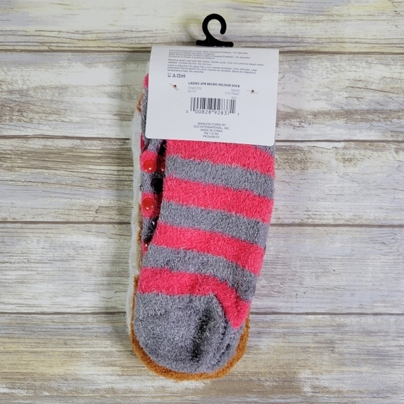 NEW Velour Non-Slip Slipper Socks Women's Shoe Size 4-10 Deer Print & Striped - Picture 2 of 6